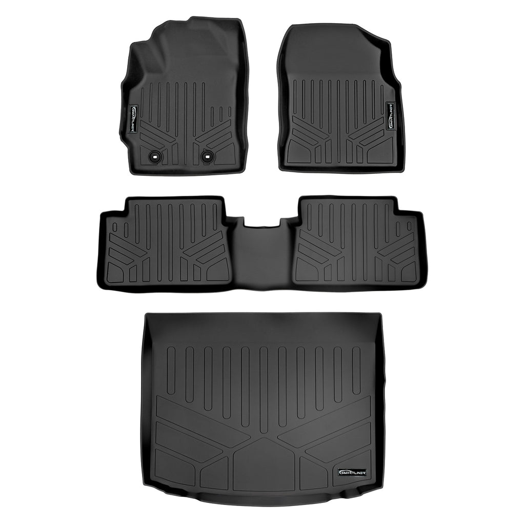 SMARTLINER Custom Fit All Weather Protection Black 2 Row Floor Liners & Cargo Liner behind the 2nd Row Seats Compatible With 2016 Scion iM (SA0299/B0299/D0299)