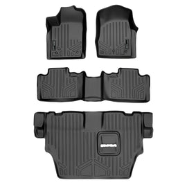SMARTLINER Floor Mats 3 Row Liner Set Black Compatible With 2013-16 Dodge Durango with Front Row Dual Floor Hooks and 2nd Row Bench Seat (SA0127/B0071/C0071)