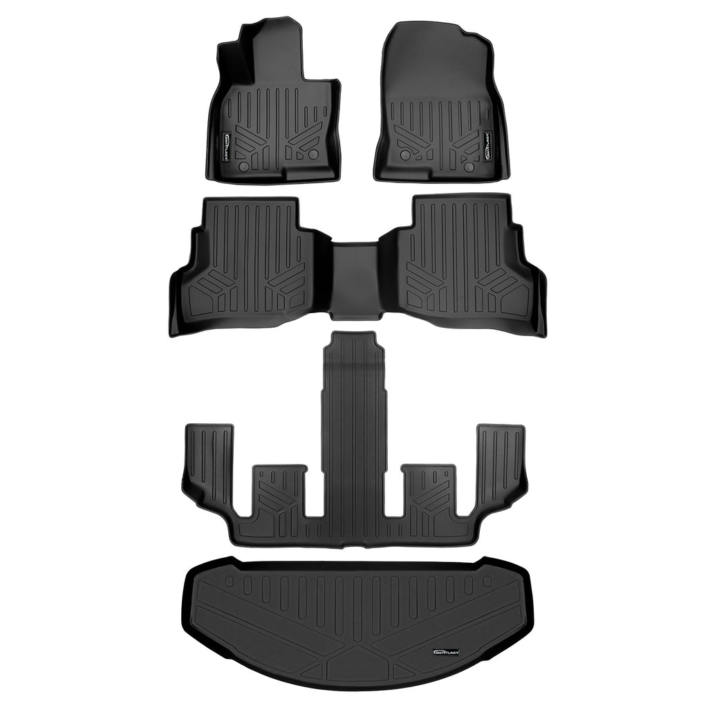 SMARTLINER Custom Fit All Weather Protection Black 3 Row Floor Liners & Cargo Liner behind the 3rd Row Seats Compatible With 2016-2023 Mazda CX-9 (SA0257/B0257/C0523/E0257)