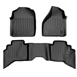 SMARTLINER Custom Floor Mats 2 Row Liner Set Black Compatible With 2002-2008 Dodge Ram 1500 Quad Cab / 2003-2009 Ram 2500/3500 Quad Cab (SA0182/B0182)