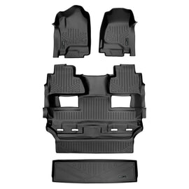 SMARTLINER Custom Fit Floor Mats 2 Rows and Cargo Liner Behind 3rd Row Set Black 2015 Tahoe / Yukon with 2nd Row Bucket Seats (SA0136/B0444/E0153)