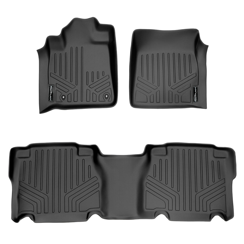SMARTLINER Custom Fit Floor Mats 2 Row Liner Set Black Compatible With 2007-2011 Toyota Tundra CrewMax Cab (SA0022/B0022)