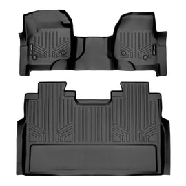 SMARTLINER Floor Mats Set Black Compatible With 2017-2022 Super Duty Crew with Vinyl Flooring and 2nd Row Bench Seat (SA0434/B0433)