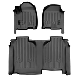 SMARTLINER Custom Floor Mats 2 Row Liner Set Black Compatible With Vinyl Floor 2019-21 Silverado/Sierra 1500 Crew Cab with 1st Row Bench (SA0457/B0457)