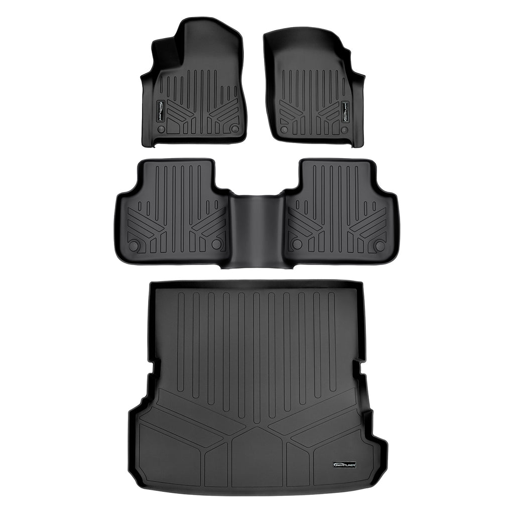SMARTLINER Custom Fit All Weather Protection Black 2 Row Floor Liners & Cargo Liner behind the 2nd Row Seats Compatible With 2017-2025 Audi Q7/SQ7 (SA0364/B0364/D0364)