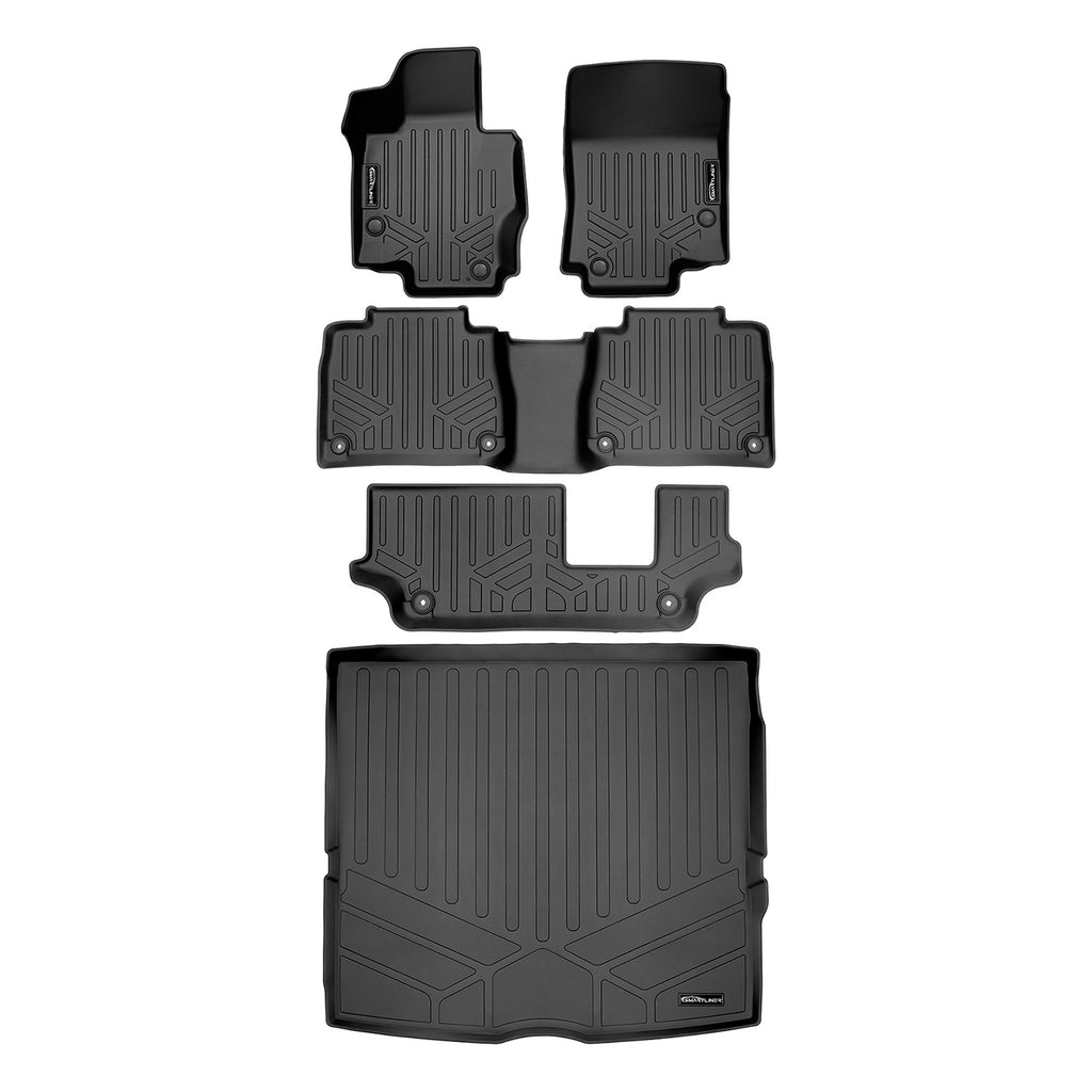SMARTLINER Custom Fit Floor Mats 3 Rows and Cargo Liner Behind 2nd Row Set Black 2020-2023 Mercedes-Benz GLE-Class 7/8 Passenger (SA0471/B0471/C0471/D0471)