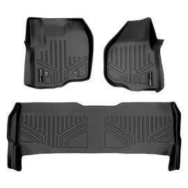 SMARTLINER Floor Mats 2 Row Liner Set Black Compatible With 2012-16 F-250/F-350/F-450 Super Duty Crew Cab with Raised Drivers Side Pedal (SA0116/B0042)
