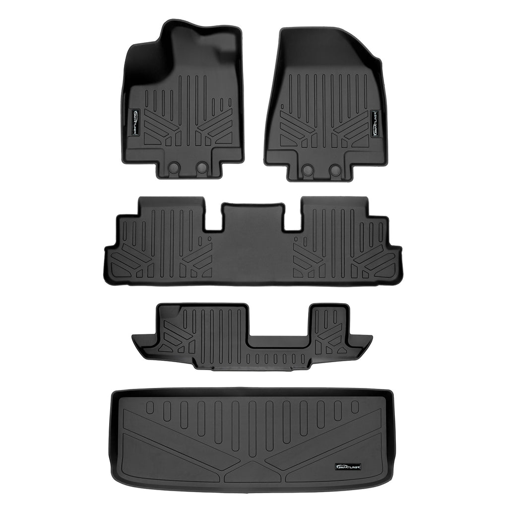 SMARTLINER Custom Fit Floor Mats 3 Rows and Cargo Liner Behind 3rd Row Set Black Compatible With 2022-2023 Nissan Pathfinder (SA0567/B0567/C0579/E0567)