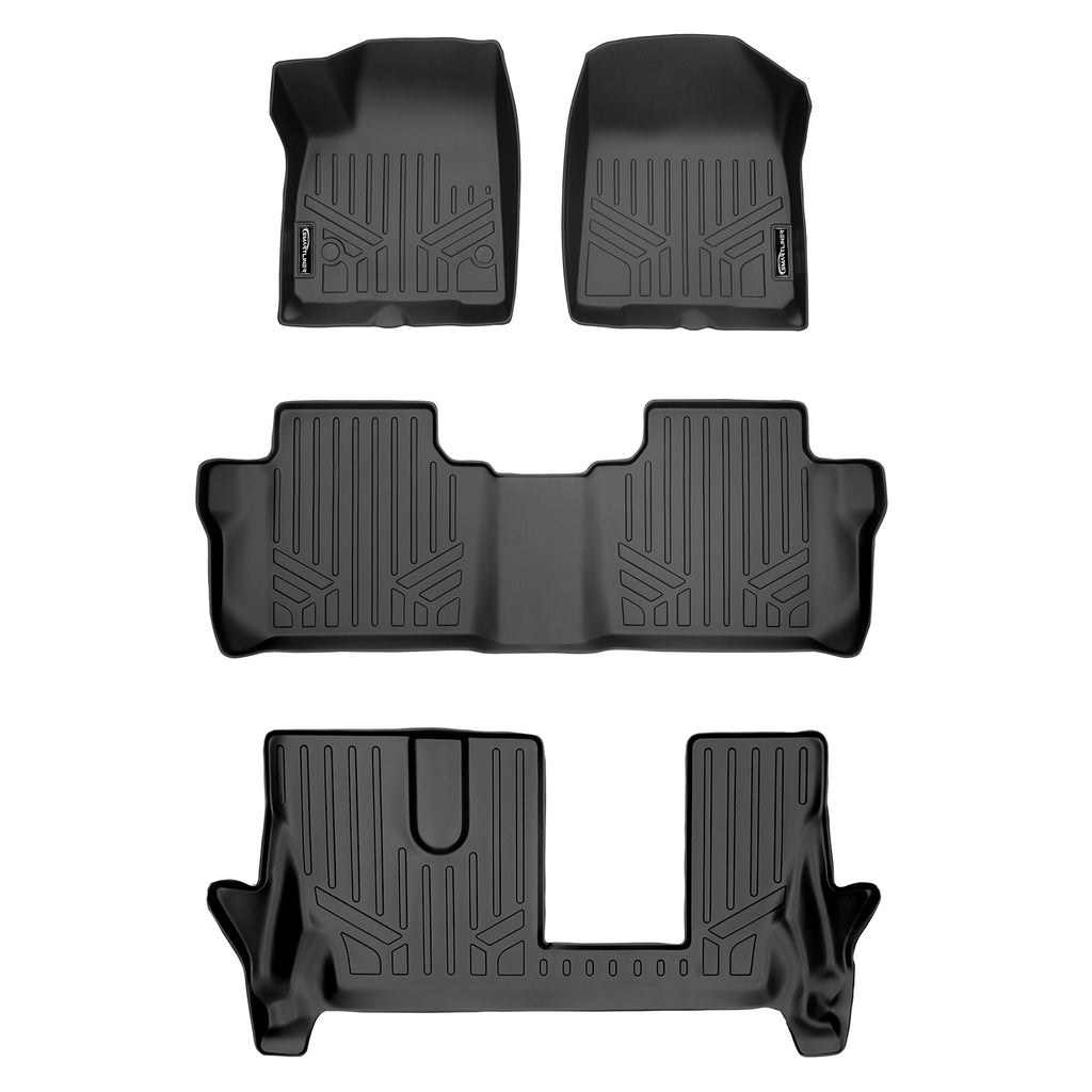 SMARTLINER Custom Fit Floor Mats 3 Row Liner Set Black Compatible With 2017-2021 GMC Acadia with 2nd Row Bench Seat (SA0230/B0248/C0248)