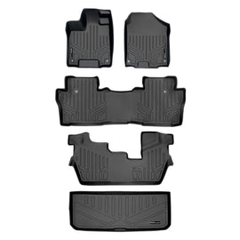 SMARTLINER Custom Fit Floor Mats 3 Rows and Cargo Liner Behind 3rd Row Set Black Compatible With 2016-2022 Honda Pilot 8 Passenger Model (SA0200/B0200/C0200/E0219)