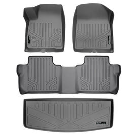 SMARTLINER Custom Floor Mats 2 Rows and Cargo Liner Behind 3rd Row Set Grey Compatible With 2017-2021 GMC Acadia with 2nd Row Bench Seat (SA2230/B2248/E2230)