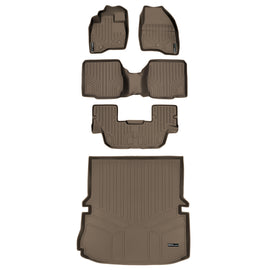 SMARTLINER Floor Mats 3 Rows and Cargo Liner Behind 2nd Row Set Tan Compatible With 2011-2014 Ford Explorer with 2nd Row Center Console (SA1082/B1109/C1082/D1082)