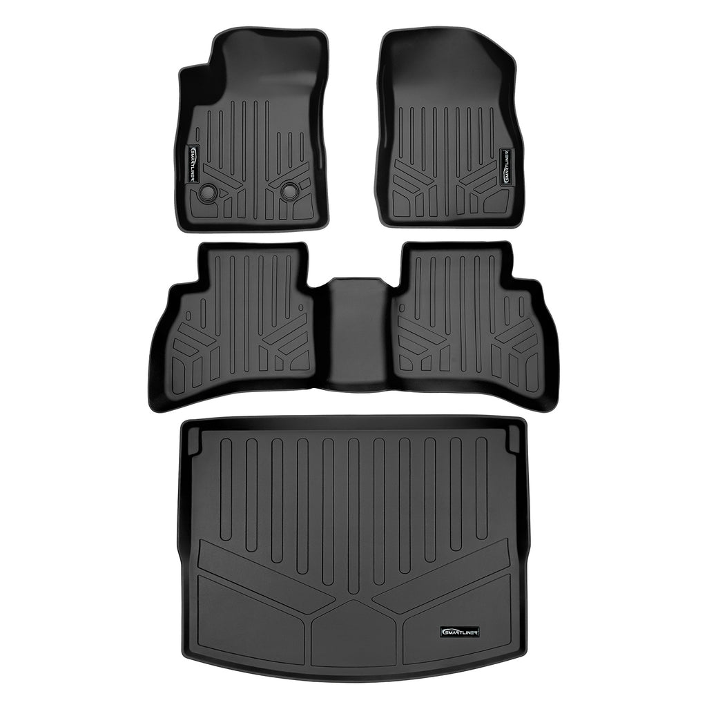 SMARTLINER All Weather Custom Fit Floor Mats and Cargo Liner Behind 2nd Row Upper Deck Set Black Compatible With 2021-2025 Chevrolet Trailblazer (SA0511/B0530/D0520)
