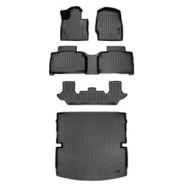 SMARTLINER Floor Mats 3 Rows - Cargo Liner Behind 2nd Row Set Black 2020-2023 Explorer 6 Passenger Models W/ 2nd Row Bench Seats (SA0423/B0423/C0502/D0423)