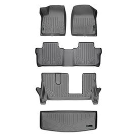SMARTLINER Custom Floor Mats 3 Rows and Cargo Liner Behind 3rd Row Set Grey Compatible With 2017-2021 GMC Acadia with 2nd Row Bench Seat (SA2230/B2248/C2248/E2230)