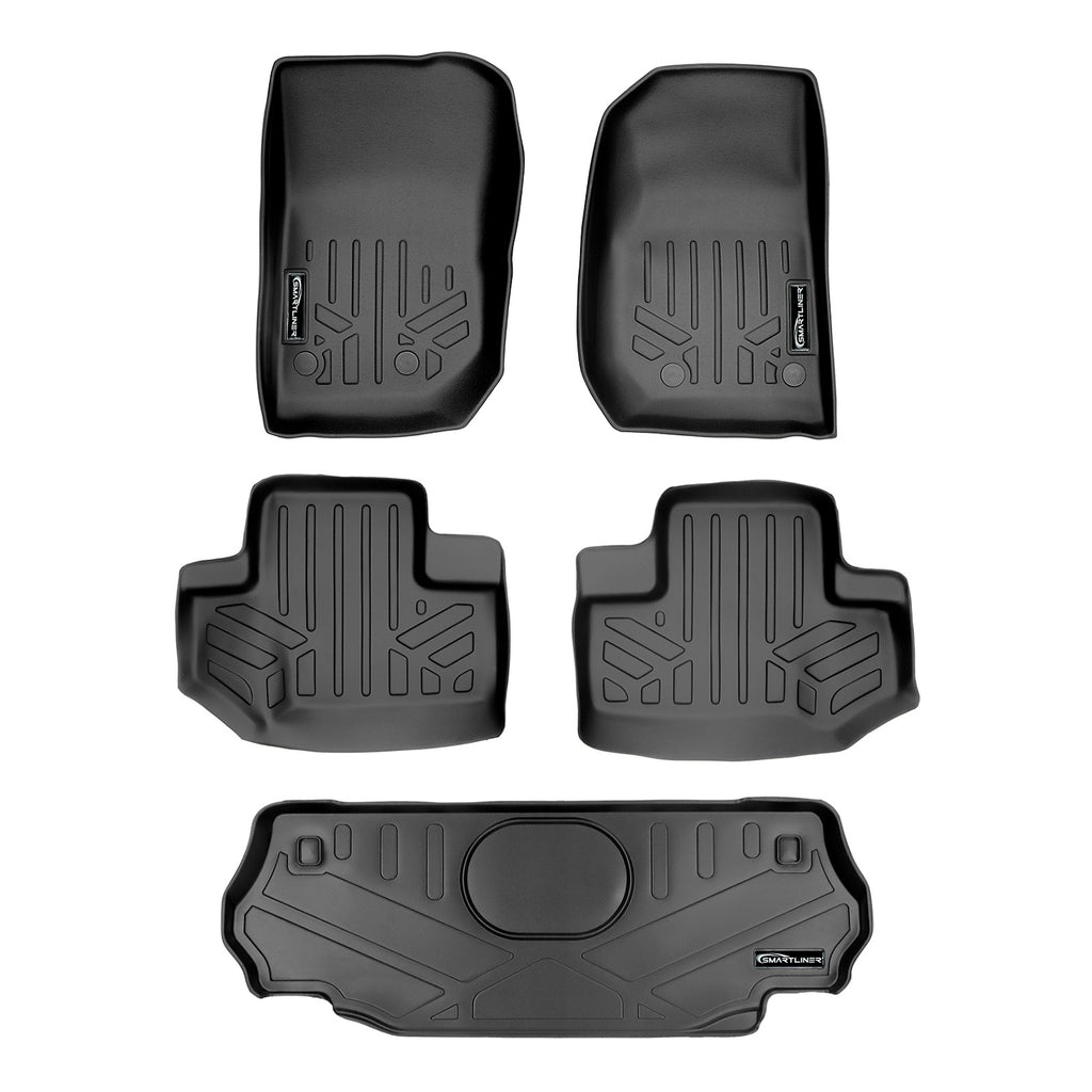SMARTLINER Floor Mats 2 Rows and Cargo Liner Set Black Compatible With 2015-2018 Jeep Wrangler 2 Door Model Only (SA0194/B0236/D0236)