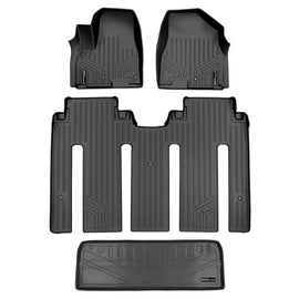 SMARTLINER Custom Floor Mats 2 Rows and Cargo Liner Behind 3rd Row Set Black Compatible With 2015-2021 Kia Sedona 7 Passenger Model Only (SA0203/B0239/E0203)