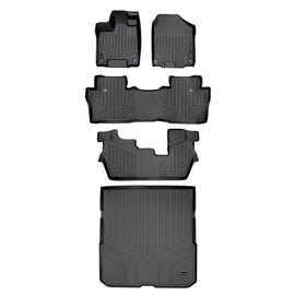 SMARTLINER Custom Fit Floor Mats 3 Rows and Cargo Liner Behind 2nd Row Set Black Compatible With 2016-2022 Honda Pilot 8 Passenger Model (SA0200/B0200/C0200/D0200)