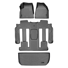 SMARTLINER Custom Floor Mats 3 Rows and Cargo Liner Behind 3rd Row Set Grey Compatible With Traverse / Enclave with 2nd Row Bucket Seats (SA2043/B2044/D2044)
