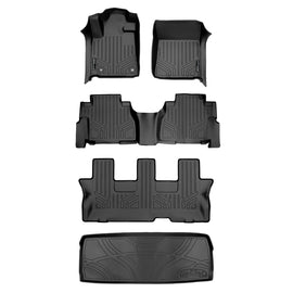 SMARTLINER Custom Fit Floor Mats and Cargo Liner Behind 3rd Row Set Compatible With 2012-2022 Toyota Sequoia with 2nd Row Bench Seat (SA0108/B0272/C0272/D0028)