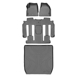 SMARTLINER Custom Floor Mats 3 Rows and Cargo Liner Behind 2nd Row Set Grey Compatible With Traverse / Enclave with 2nd Row Bucket Seats (SA2043/B2044/D2043)
