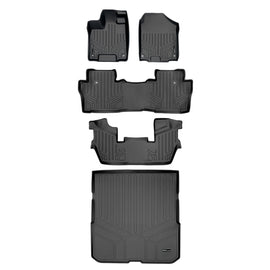 SMARTLINER Custom Fit Floor Mats 3 Rows and Cargo Liner Behind 2nd Row Set Black Compatible With 2016-2022 Honda Pilot 7 Passenger Model (SA0200/B0200/C0219/D0200)