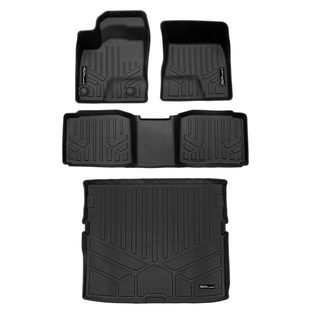 SMARTLINER Custom Fit All Weather Protection Black 2 Row Floor Liners & Cargo Liner behind the 2nd Row Seats Compatible With 2023-2025 Mitsubishi Outlander PHEV (SA0733/B0733/D0733)