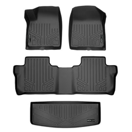 SMARTLINER Custom Floor Mats 2 Rows and Cargo Liner Behind 3rd Row Set Black Compatible With 2017-2021 GMC Acadia with 2nd Row Bench Seat (SA0230/B0248/E0230)