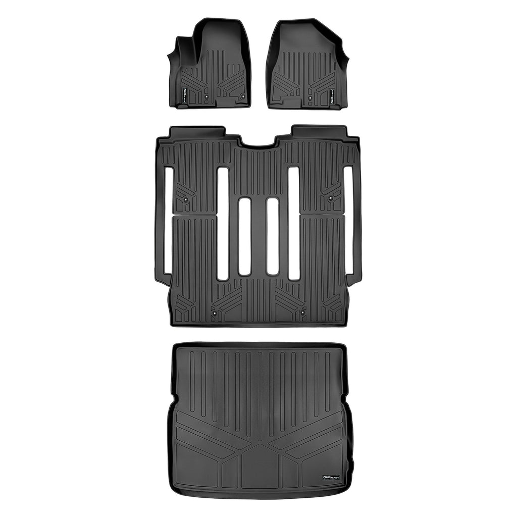 SMARTLINER Custom Fit Floor Mats and Cargo Liner Behind 2nd Row Set Black Compatible With 2015-2021 Kia Sedona 8 Passenger Model Only (SA0203/B0203/D0203)