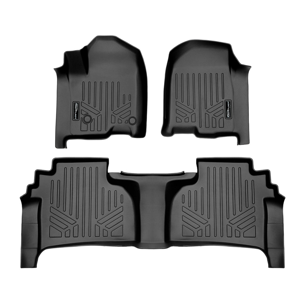 SMARTLINER Custom Fit 2 Row Floor Liners Compatible With 2019+ Chevrolet Silverado 1500/2500/3500 Double Cab with Carpet Flooring & 1st Row Bucket Seats (SA0400/B0649)