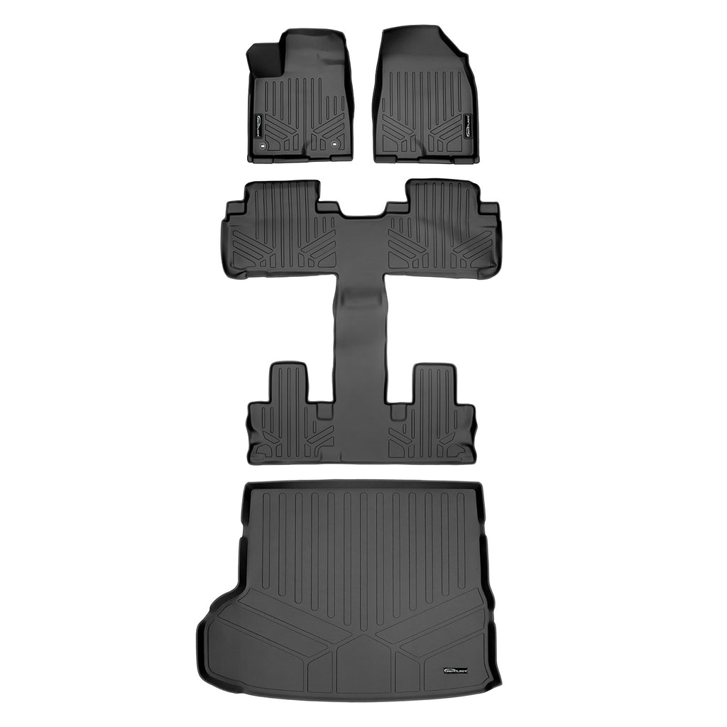 SMARTLINER Floor Mats and Cargo Liner Behind 2nd Row Set Black Compatible With 2014-2019 Highlander with 2nd Row Bucket Seats (SA0152/B0201/D0152)