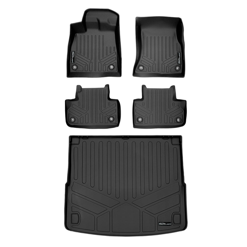 SMARTLINER Custom Fit All Weather Protection Black 2 Row Floor Liners & Cargo Liner behind the 2nd Row Seats Compatible With 2020-2024 Audi Q5 TFSI e Plug-In Hybrid (SA0312/B0312/D0669)