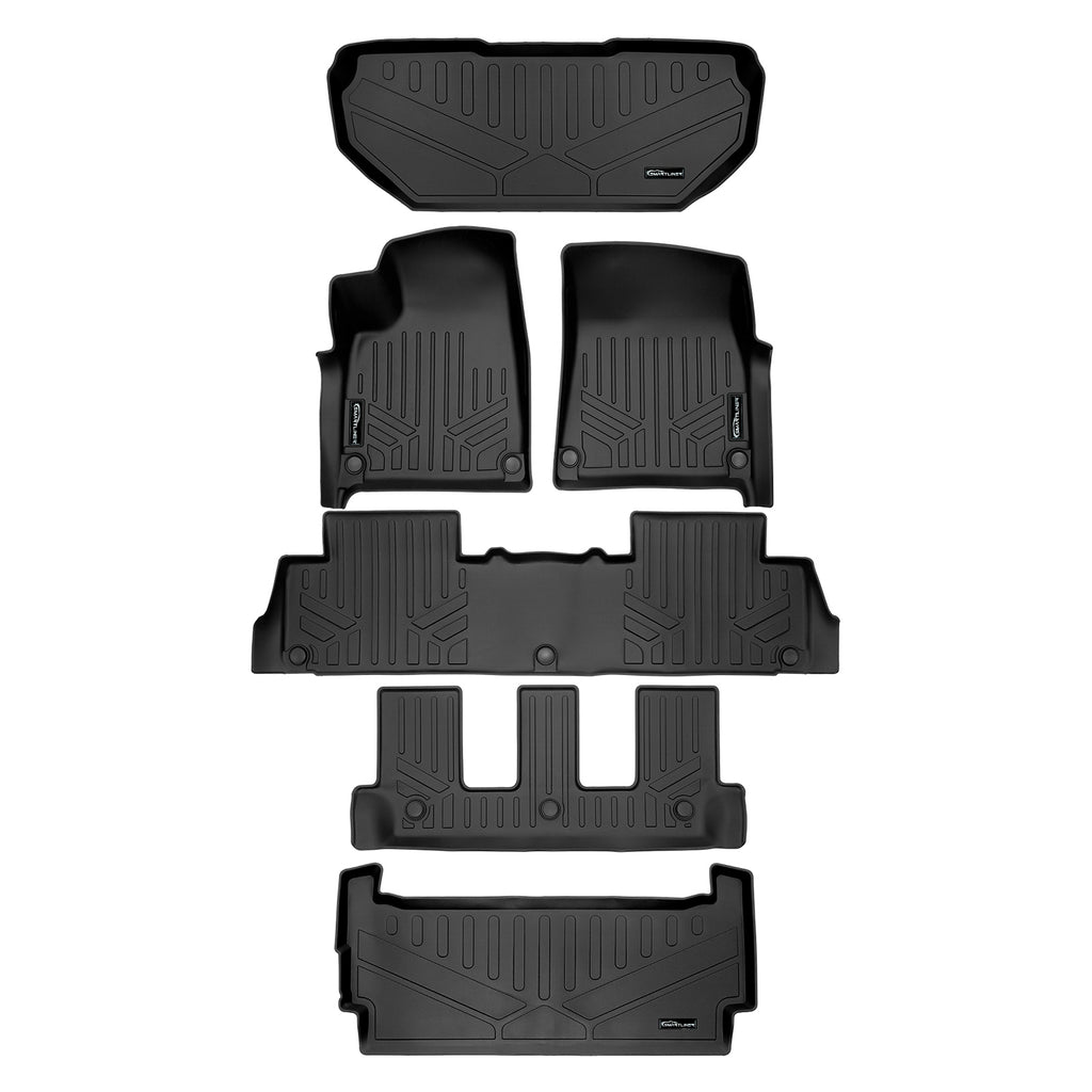 SMARTLINER All Weather Custom Fit Black 3 Row, Cargo Liner Behind the 3rd Row & Front Trunk Liner Floor Liner Set Compatible With 2022-2024 Rivian R1S SUV (SA0615/B0698/C0698/E0698/F0615)