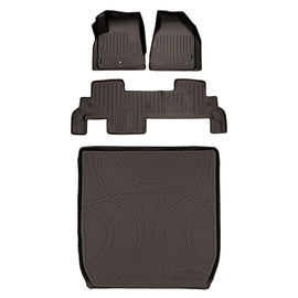 SMARTLINER Custom Floor Mats 2 Rows and Cargo Liner Behind 2nd Row Set Cocoa Compatible With Traverse / Enclave with 2nd Row Bench Seat (SA3043/B3043/D3043)