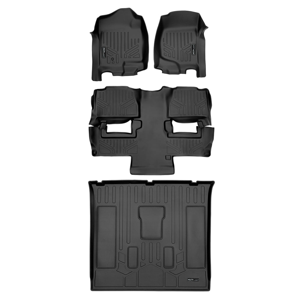 SMARTLINER Custom Fit Floor Mats 3 Rows and Cargo Liner Behind 2nd Row Set Black Compatible With 2011-2014 Tahoe / Yukon (SA0015/B0160/D0045)