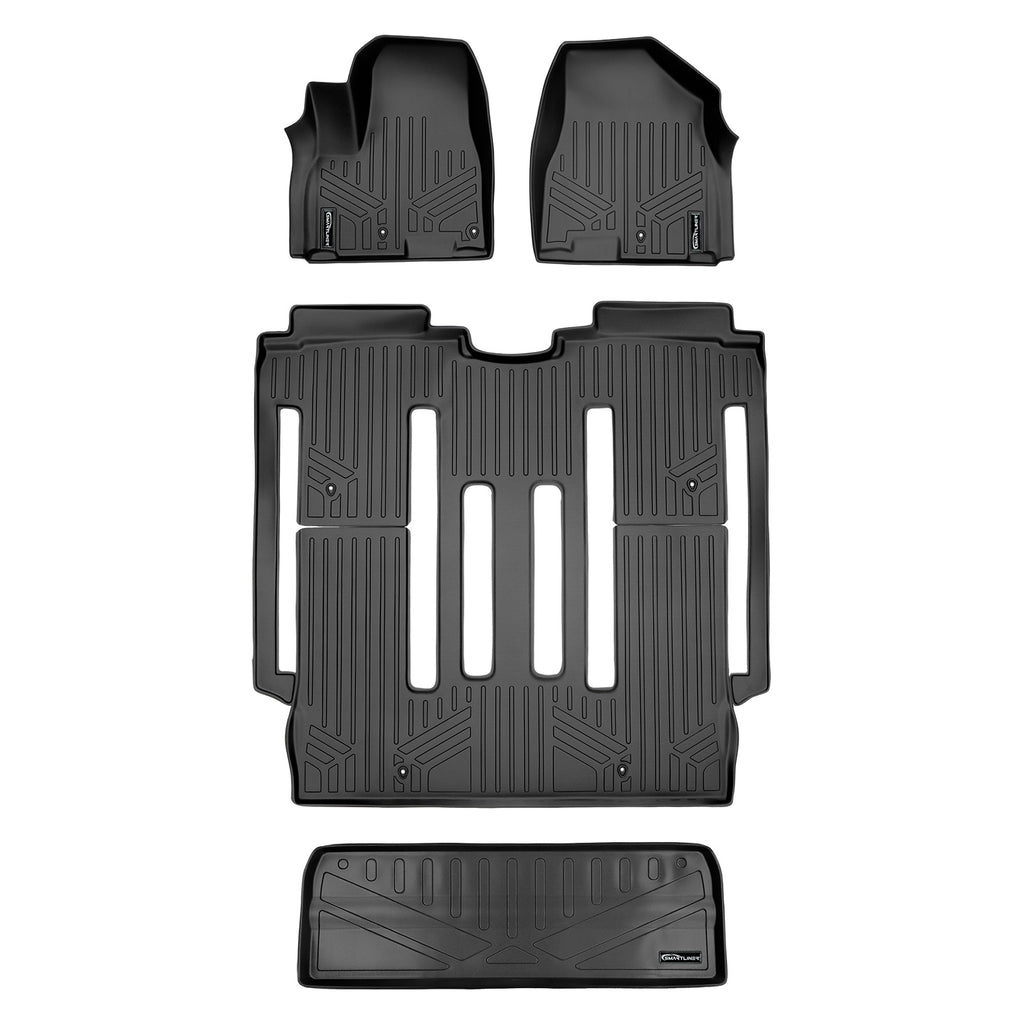 SMARTLINER Custom Fit Floor Mats and Cargo Liner Behind 3rd Row Set Black Compatible With 2015-2021 Kia Sedona 8 Passenger Model Only (SA0203/B0203/E0203)