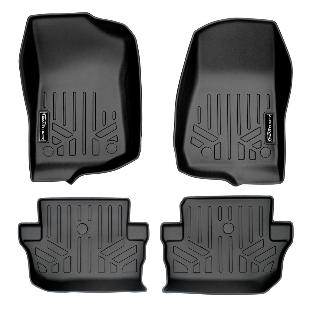 SMARTLINER Custom Fit Floor Mats 2 Row Liner Set Black Compatible With 2018-2021 Jeep Wrangler 2-Door (SA0316/B0384)