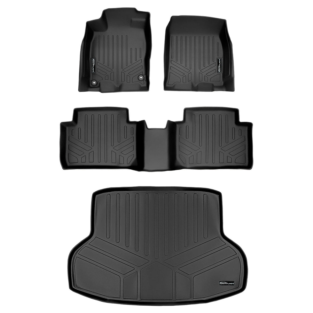SMARTLINER Custom Fit Floor Mats and Cargo Liner Set Black Compatible With 2016-2021 Honda Civic Sedan (SA0224/B0224/D0224)