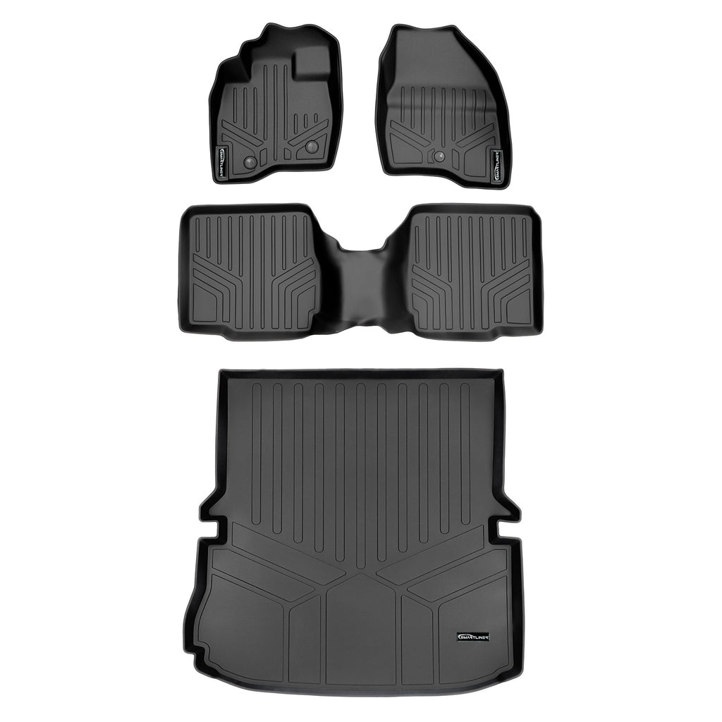 SMARTLINER Custom Fit Floor Mats 2 Rows and Cargo Liner Set Black Compatible With 2017-2019 Ford Explorer with 2nd Row Center Console (SA0245/B0109/D0082)