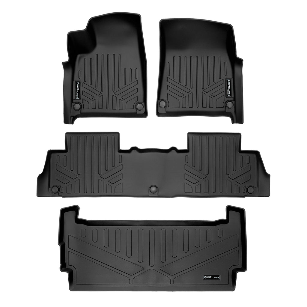 SMARTLINER All Weather Custom Fit Black 2 Row & Cargo Liner Behind the 3rd Row Floor Mat Liner Set Compatible With 2022-2024 Rivian R1S SUV (SA0615/B0698/E0698)