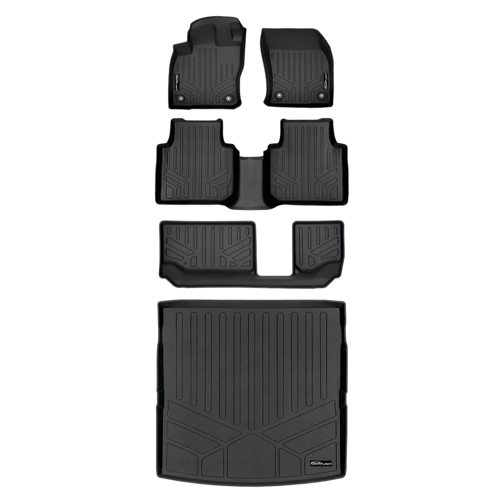 SMARTLINER Custom Fit Floor Mats 3 Rows and Cargo Liner Behind 2nd Row Set Black Compatible With 2018-2021 Volkswagen Tiguan 7 Passenger (SA0270/B0270/C0431/D0431)