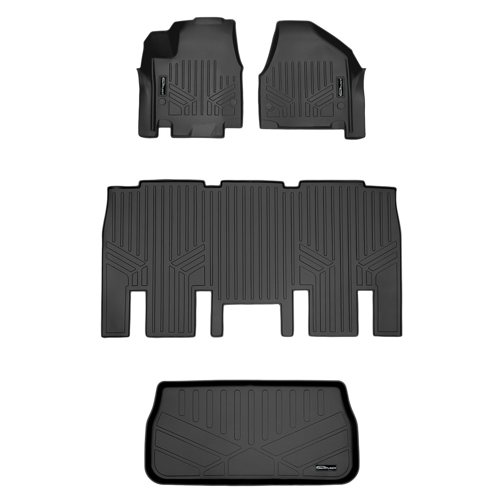 SMARTLINER Floor Mats 2 Rows - Cargo Liner Behind 3rd Row Set Black Compatible With 2017-2024 Pacifica 8 Passenger Model Only (SA0232/B0232/E0232)