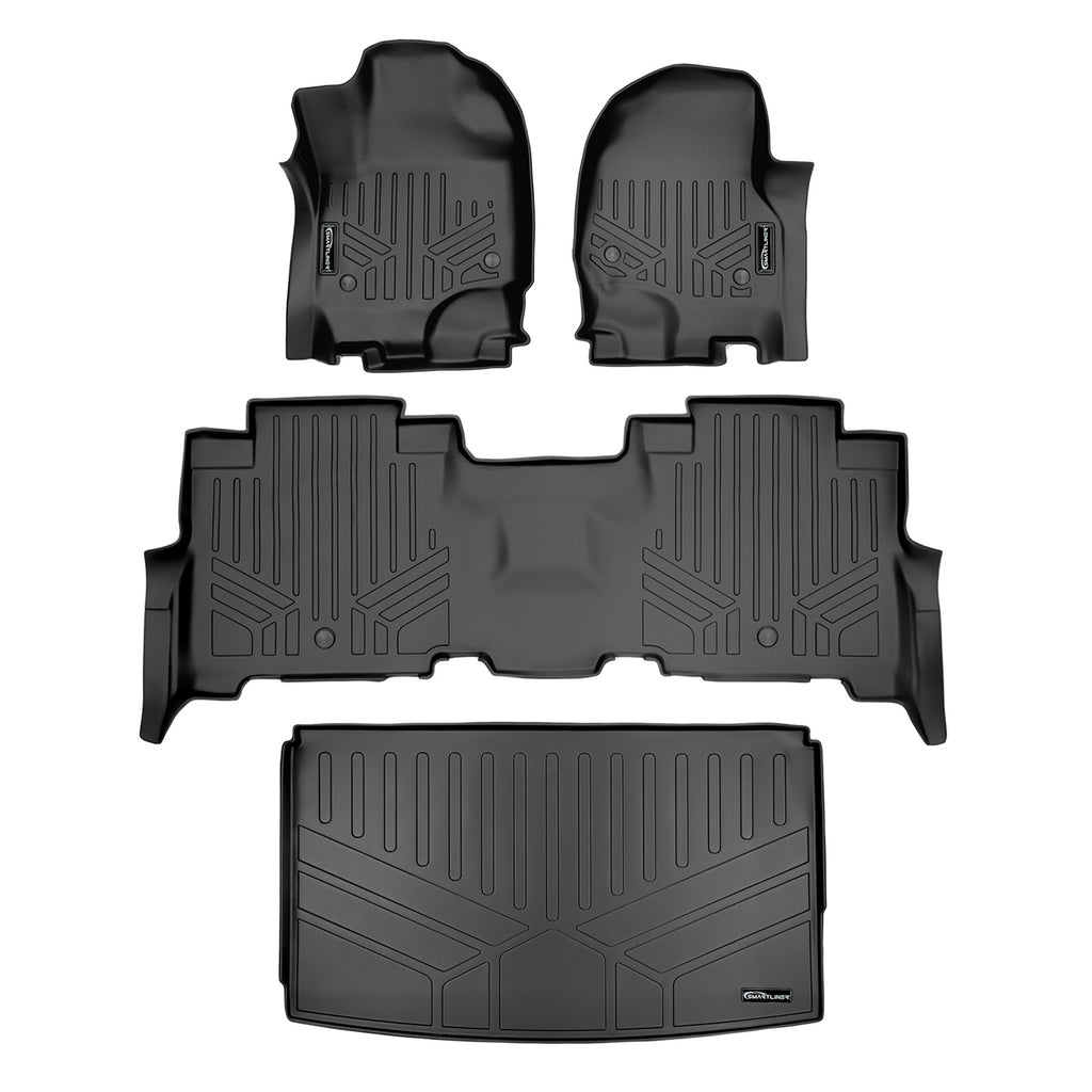 SMARTLINER Floor Mats 2 Rows and Cargo Liner Set Black Compatible With 2018-2022 Ford Expedition Max/Navigator L with 2nd Row Bench Seat (SA0350/B0351/E0351)