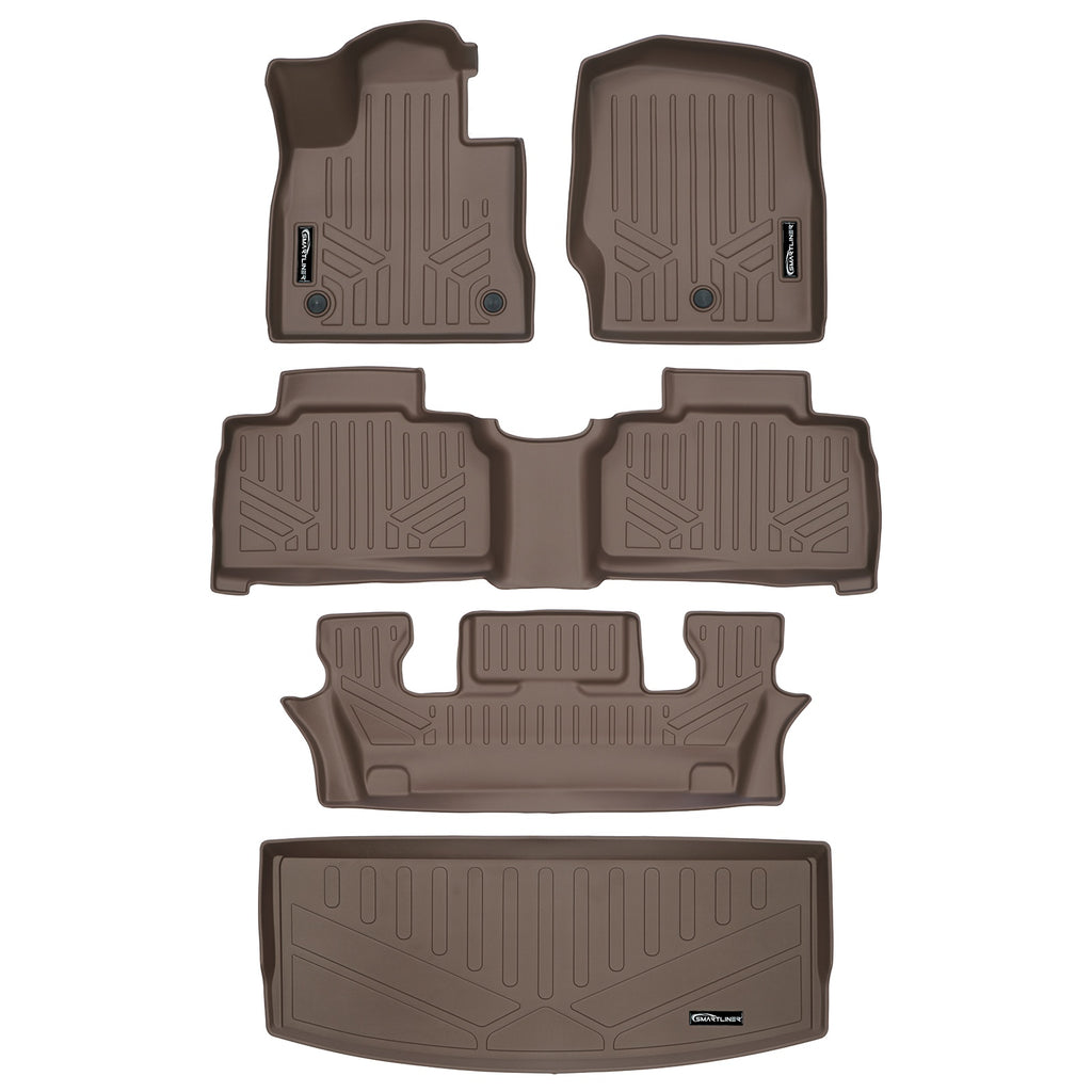 SMARTLINER 3 Row Tan Floor Mats & Cargo Liner Behind 3rd Row Compatible With 2020-2023 Explorer (SA1423/B1423/C1423/E1423)
