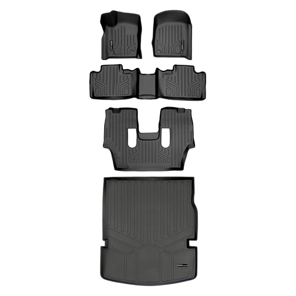 SMARTLINER Floor Mats 3 Rows and Cargo Liner Behind 2nd Row Set Black Compatible With 2016-2022 Dodge Durango with 2nd Row Bucket Seats (SA0315/B0071/C0233/D0113)