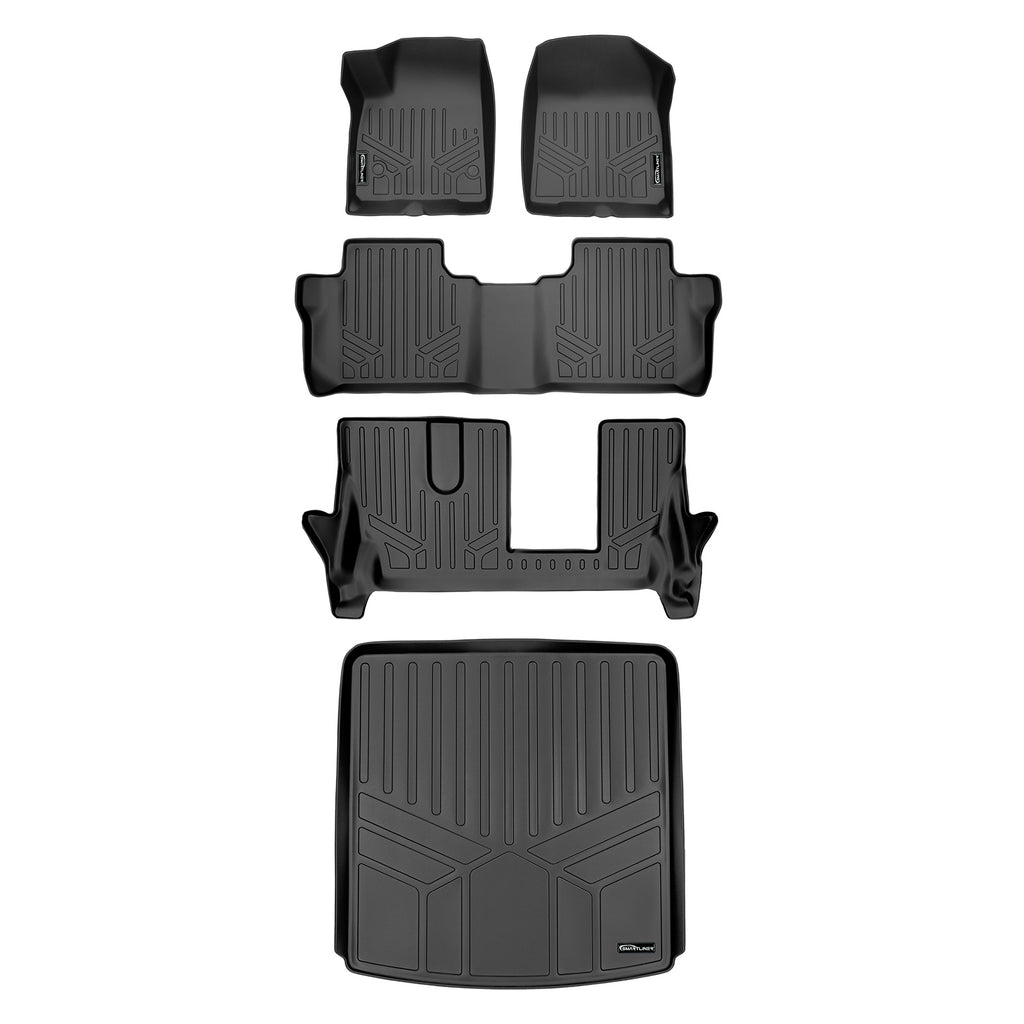 SMARTLINER Custom Floor Mats 3 Rows and Cargo Liner Behind 2nd Row Set Black Compatible With 2017-2021 GMC Acadia with 2nd Row Bench Seat (SA0230/B0248/C0248/D0230)