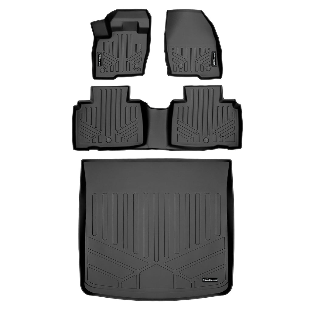 SMARTLINER Custom Fit All Weather Protection Black 2 Row Floor Liners & Cargo Liner behind the 2nd Row Seats Compatible With 2016-2018 Lincoln MKX (SA0446/B0446/D0446)
