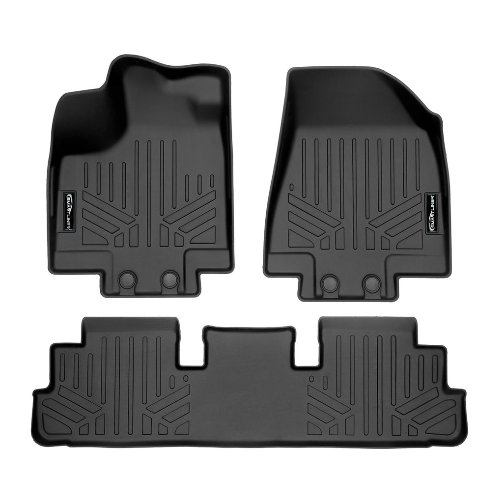SMARTLINER Custom Fit Floor Mats 2 Row Liner Set Black Compatible With 2022-2023 Nissan Pathfinder/Infiniti QX60 (SA0567/B0567)