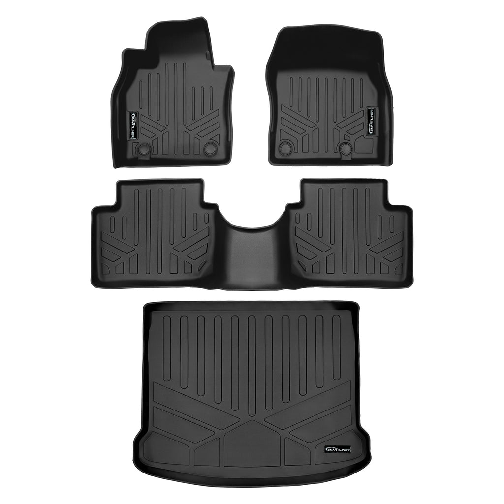 SMARTLINER Custom Fit All Weather 2 Row Floor Mats & Cargo Liner Set Black Compatible With 2019-2023 Mazda 3 (SA0609/B0696/D0610)