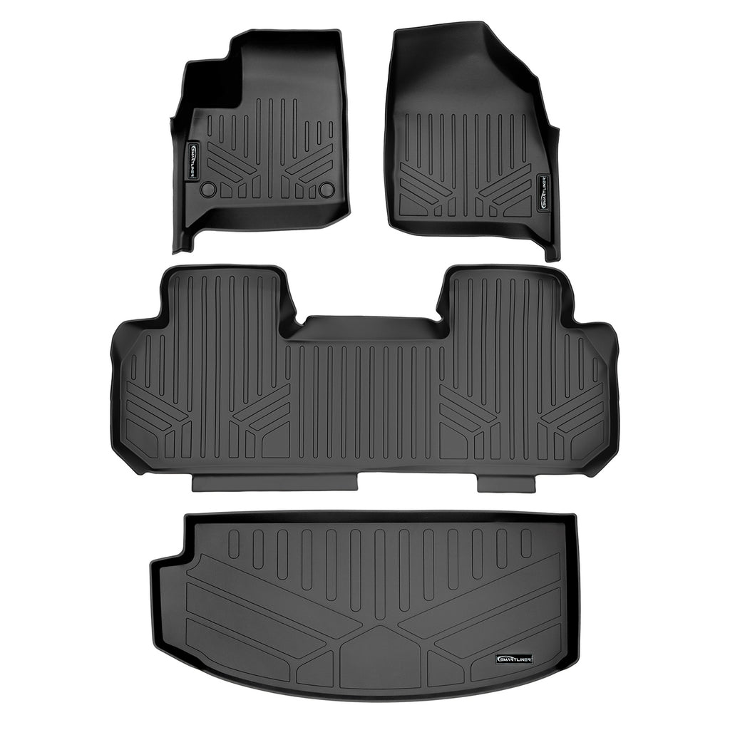 SMARTLINER Floor Mats 2 Rows and Cargo Liner Behind 3rd Row Set Black Compatible With 2018-2022 Buick Enclave with 2nd Row Bench Seat (SA0345/B0343/E0345)
